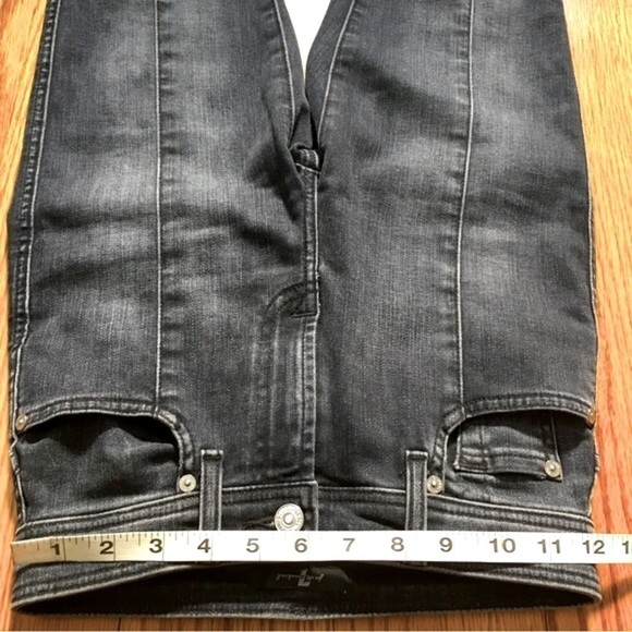 7 For All Mankind The Abby Black High Rise Front Seam Split Raw Hem Skinny Jeans - Picture 9 of 16